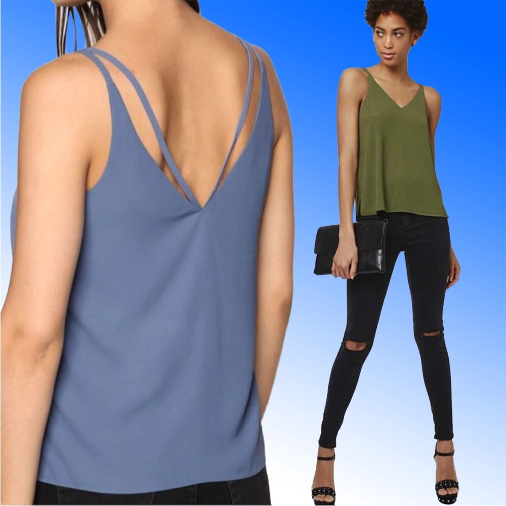 Topshop Olive Double Strap V-Neck Cami | Open Back Layered Tank Sz 8 / Medium
